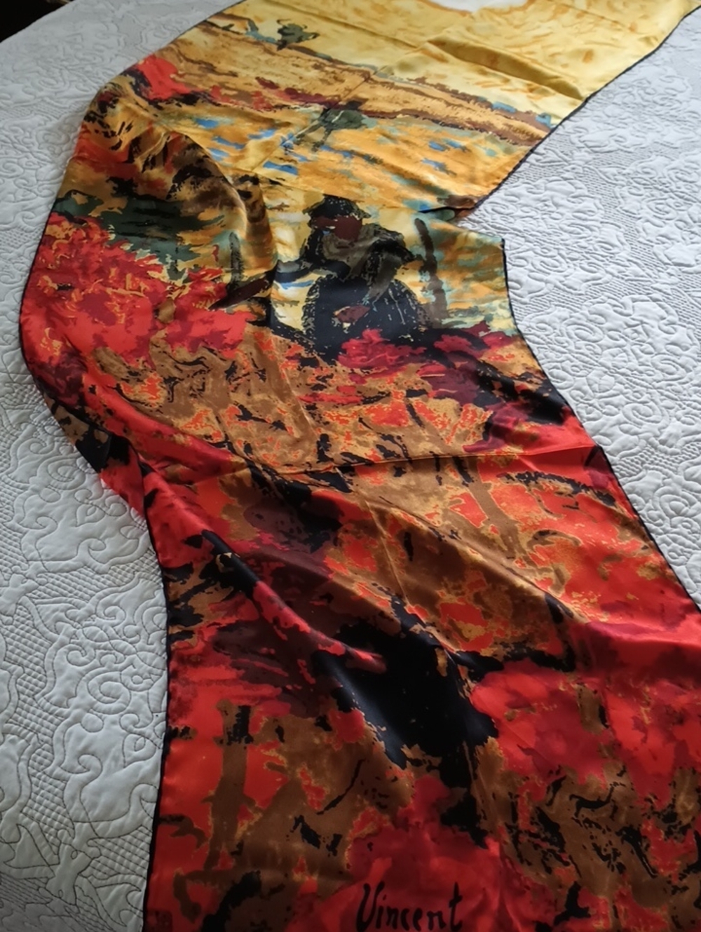 Silk Oblong Scarf “Vincent” Made in Austria Fall Colors Approx. 16” x 64”.